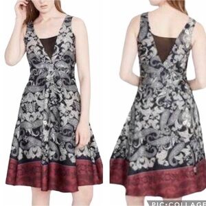 RACHEL Rachel Roy NWT Paisley Sleeveless A-Line Knee Length Dress Red Black Sz 2